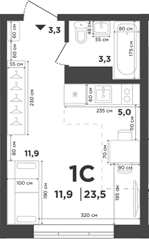 Планировка студии 23.50 м² в ЖК «Поколение»