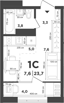 Планировка студии 19.70 м² в ЖК «Поколение»
