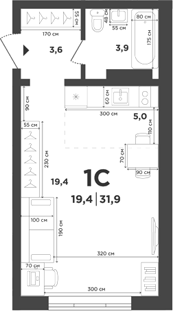 Планировка студии 31.90 м² в ЖК «Поколение»
