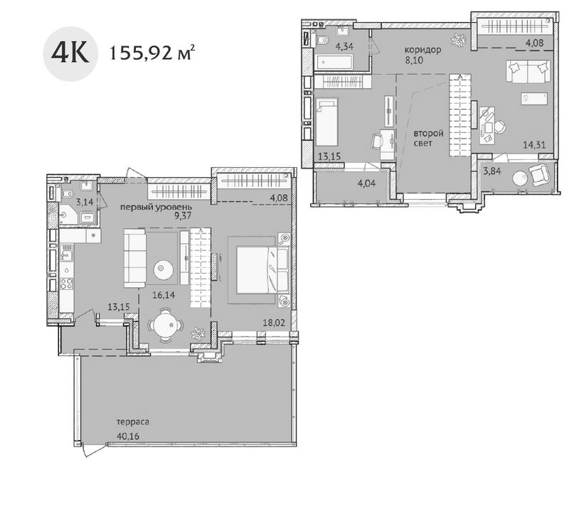 Планировка 4-к.кв 107.88 м² в ЖК «Заельцовский New»
