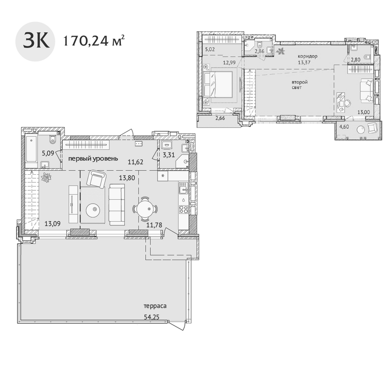 Планировка 3е-к.кв 108.73 м² в ЖК «Заельцовский New»