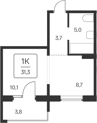Планировка 1-к. квартира 27.50 м² в ЖК «Квартал Цветной Бульвар»