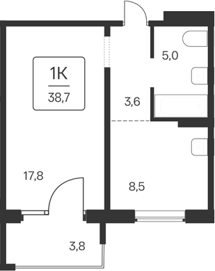 Планировка 1-к. квартира 34.90 м² в ЖК «Квартал Цветной Бульвар»