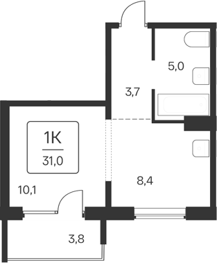 Планировка 1-к. квартира 27.20 м² в ЖК «Квартал Цветной Бульвар»