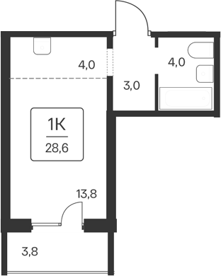 Планировка студия 24.80 м² в ЖК «Квартал Цветной Бульвар»