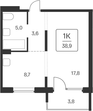 Планировка 1-к. квартира 35.10 м² в ЖК «Квартал Цветной Бульвар»