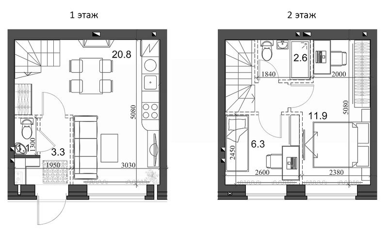 Планировка таунхаус 48.00 м² в ЖК «Коттеджный поселок Березки Садовый»