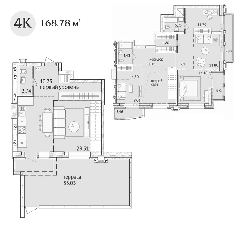 Планировка 4-к.кв 124.00 м² в ЖК «Заельцовский New»