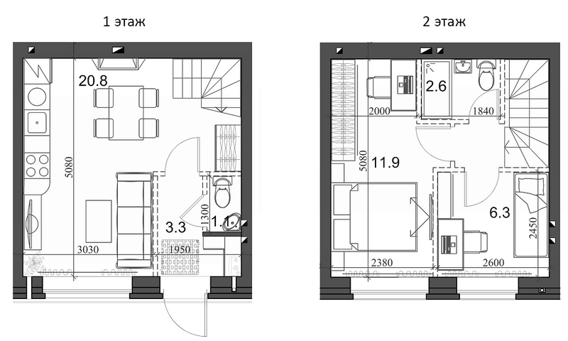 Планировка таунхаус 47.90 м² в ЖК «Коттеджный поселок Березки Садовый»