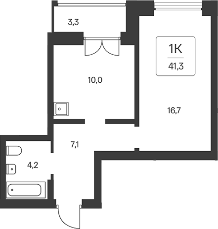 Планировка 1-к. квартира 38.00 м² в ЖК «Расцветай на Кропоткина»