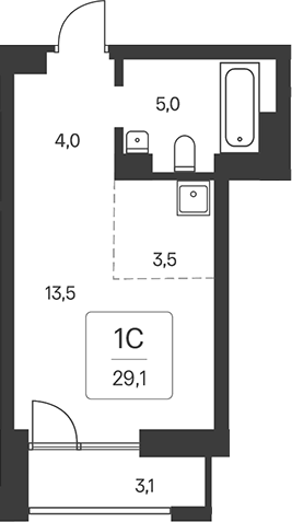 Планировка студия 26.00 м² в ЖК «Расцветай на Кропоткина»