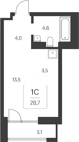 Планировка студии 25.60 м² в ЖК «Расцветай на Кропоткина»