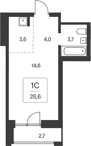 Планировка студия 25.90 м² в ЖК «Расцветай на Кропоткина»
