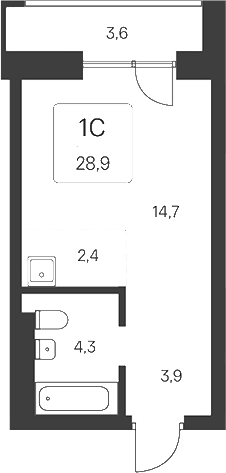 Планировка студия 25.30 м² в ЖК «Расцветай на Кропоткина»