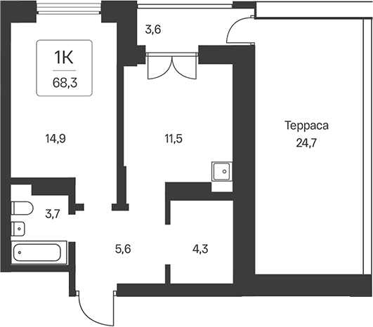 Планировка 1-к. квартира 40.00 м² в ЖК «Расцветай на Кропоткина»