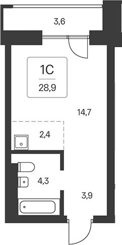 Планировка студия 25.30 м² в ЖК «Расцветай на Кропоткина»