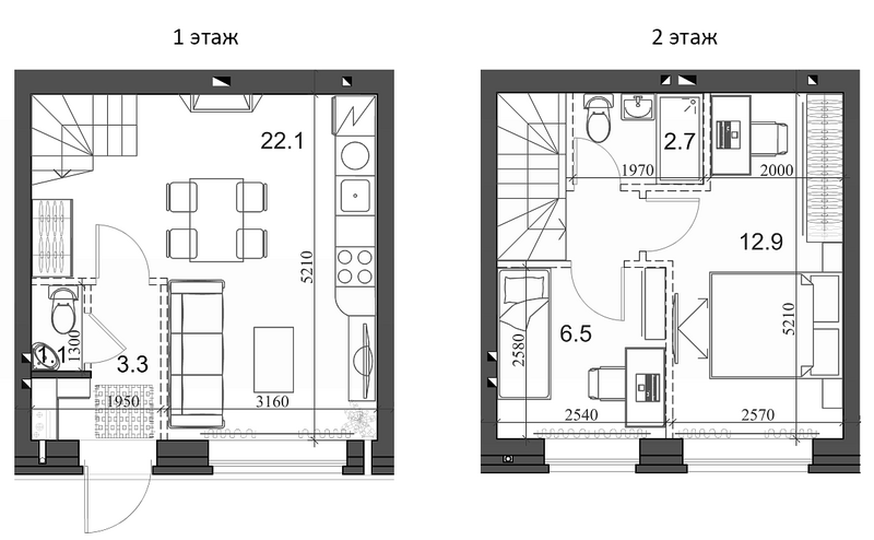 Планировка таунхаус 50.70 м² в ЖК «Коттеджный поселок Березки Садовый»