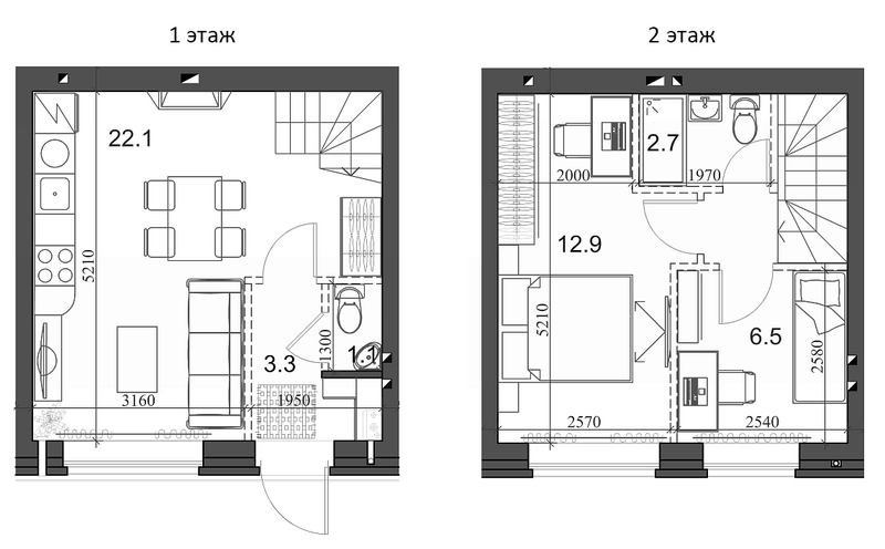 Планировка таунхаус 51.00 м² в ЖК «Коттеджный поселок Березки Садовый»