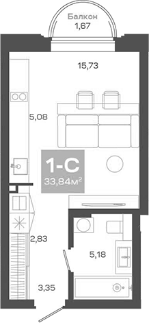Планировка студии 32.17 м² в ЖК «Пульсар»