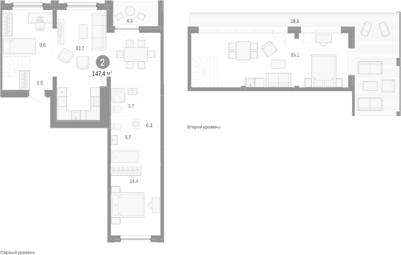 Планировка 3е-к.кв 114.50 м² в ЖК «Европейский берег»