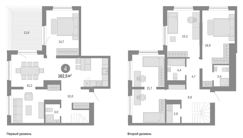 Планировка 4-к.кв 148.90 м² в ЖК «Европейский берег»
