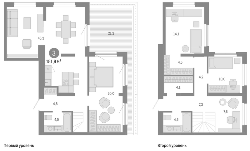 Планировка 4-к.кв 130.70 м² в ЖК «Европейский берег»