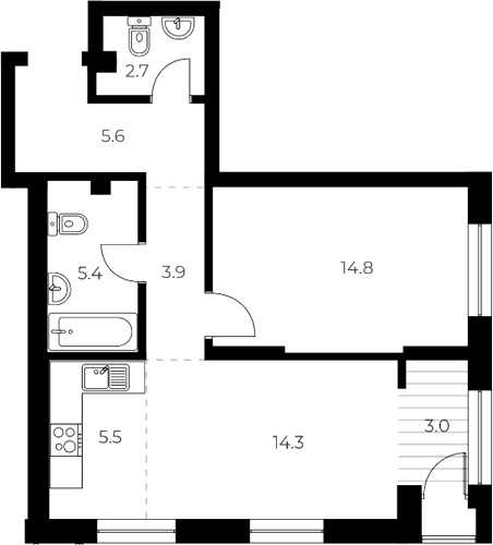 Планировка 2е-к.кв 52.20 м² в ЖК «ОСКАР»