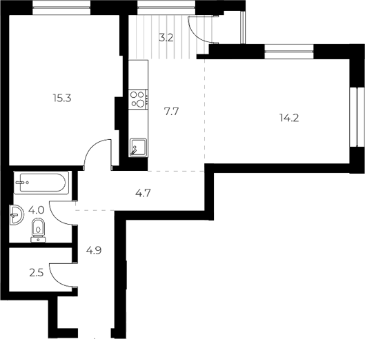 Планировка 2е-к.кв 53.30 м² в ЖК «ОСКАР»