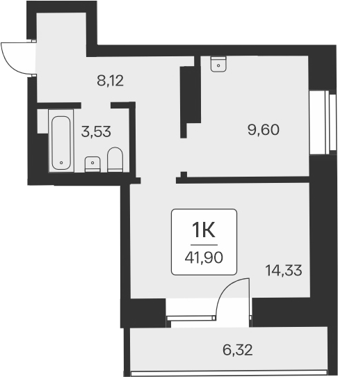 Планировка 1-к.кв 35.58 м² в ЖК «Сакура парк»