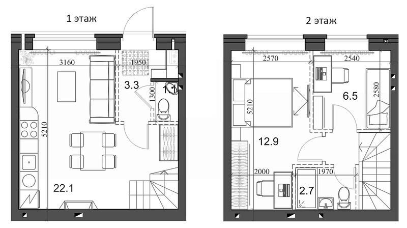 Планировка таунхаус 50.90 м² в ЖК «Коттеджный поселок Березки Садовый»