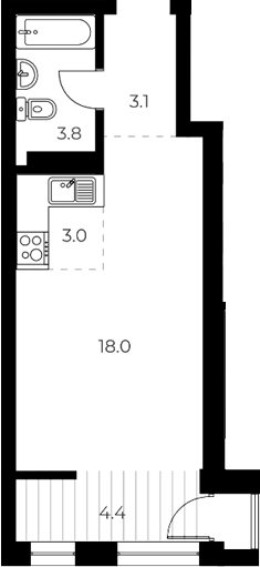 Планировка студии 27.90 м² в ЖК «ОСКАР»