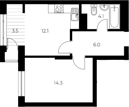 Планировка 1-к.кв 36.50 м² в ЖК «ОСКАР»