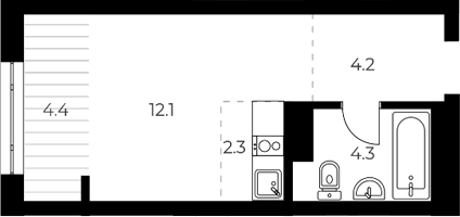 Планировка студии 22.90 м² в ЖК «ОСКАР»