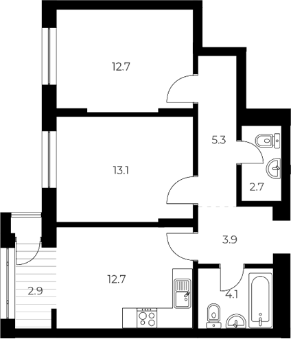 Планировка 2-к.кв 54.50 м² в ЖК «ОСКАР»
