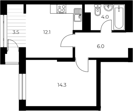 Планировка 1-к.кв 36.40 м² в ЖК «ОСКАР»