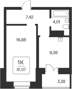 Планировка 1-к.кв 37.69 м² в ЖК «Сакура парк»