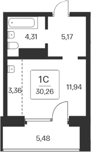 Планировка студии 24.78 м² в ЖК «Сакура парк»