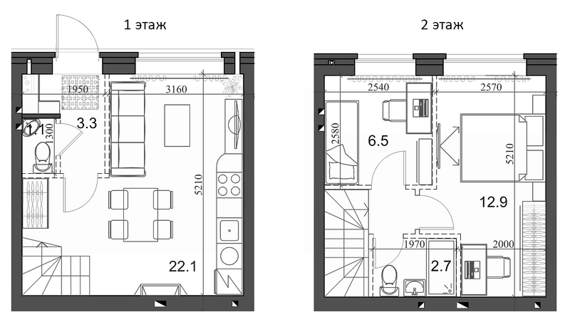 Планировка таунхаус 50.90 м² в ЖК «Коттеджный поселок Березки Садовый»