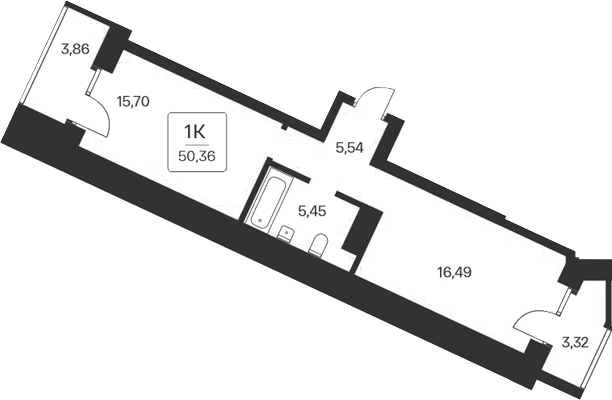 Планировка 1-к.кв 43.18 м² в ЖК «Сакура парк»