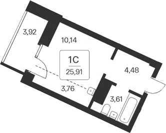 Планировка студии 21.99 м² в ЖК «Сакура парк»