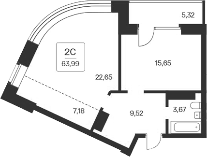 Планировка 2е-к.кв 58.67 м² в ЖК «Сакура парк»