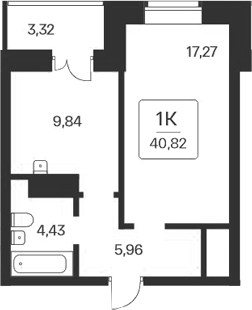 Планировка 1-к.кв 37.50 м² в ЖК «Сакура парк»