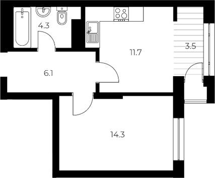 Планировка 1-к.кв 36.40 м² в ЖК «ОСКАР»