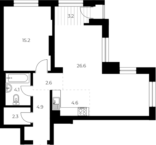 Планировка 2е-к.кв 60.30 м² в ЖК «ОСКАР»