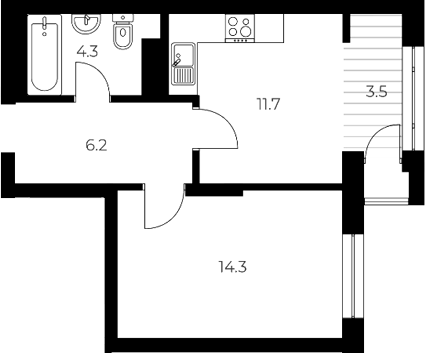 Планировка 1-к.кв 36.50 м² в ЖК «ОСКАР»