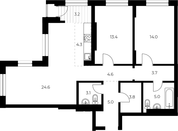 Планировка 3е-к.кв 81.50 м² в ЖК «ОСКАР»
