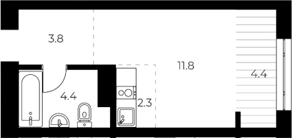 Планировка студии 22.30 м² в ЖК «ОСКАР»