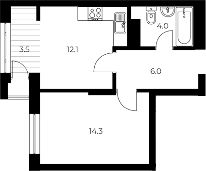 Планировка 1-к.кв 36.40 м² в ЖК «ОСКАР»