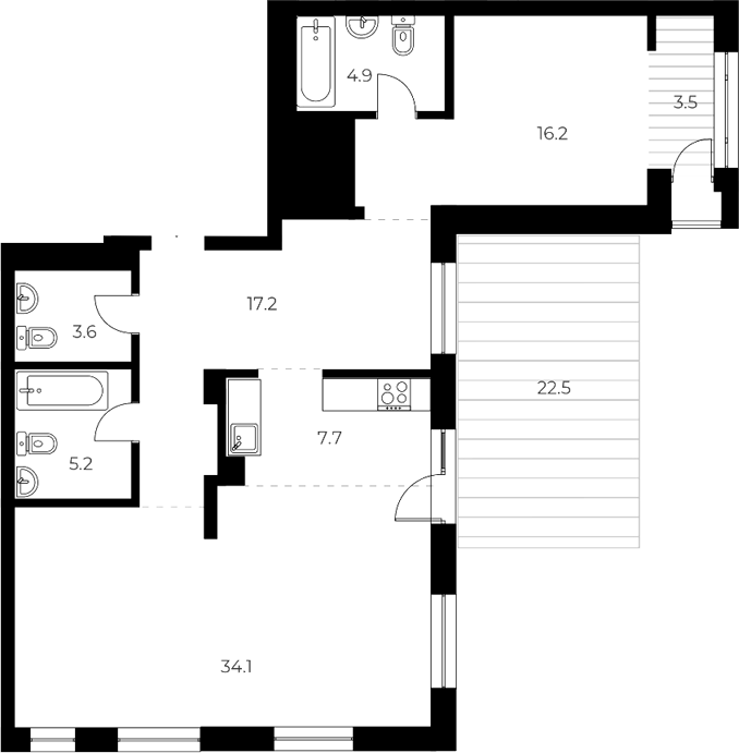 Планировка 2е-к.кв 88.90 м² в ЖК «ОСКАР»