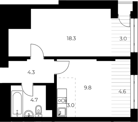 Планировка 2е-к.кв 40.00 м² в ЖК «ОСКАР»